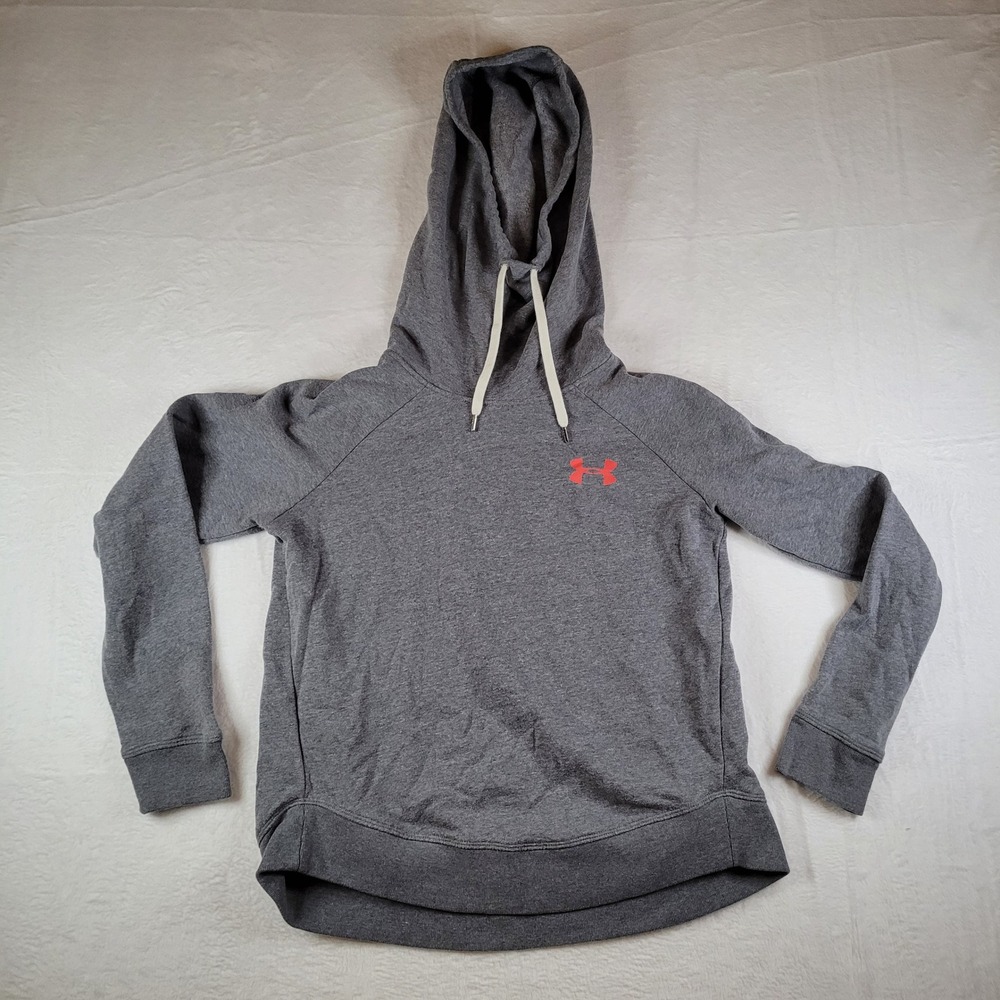 Under Armour Womens Rival Fleece Hoodie Gray Orange Logo Loose Fit SM SM/P/CH